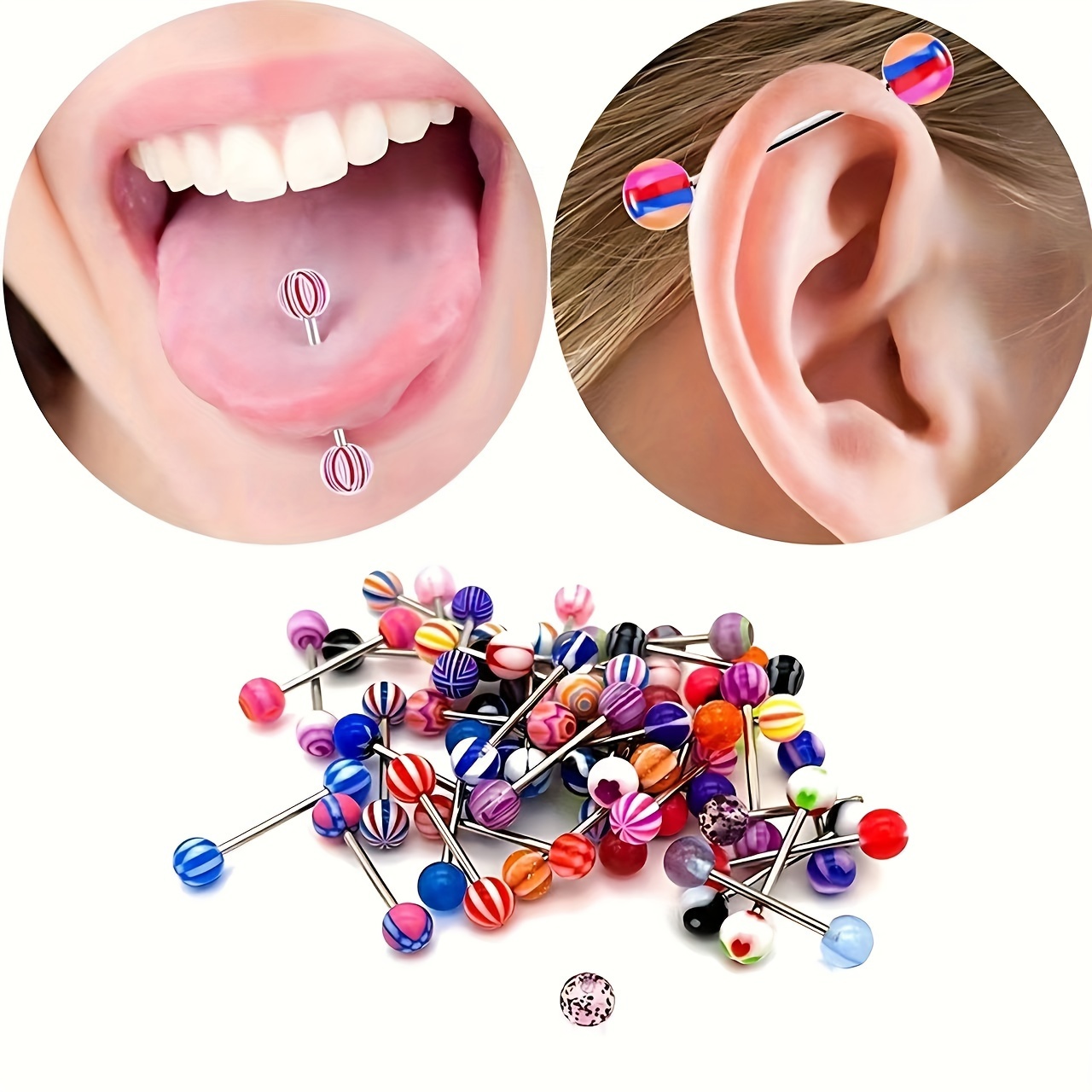 

30 Pieces Women's Tongue Rings In Various Colors, Stylish Perforated Jewelry, Stainless Steel Tongue Studs