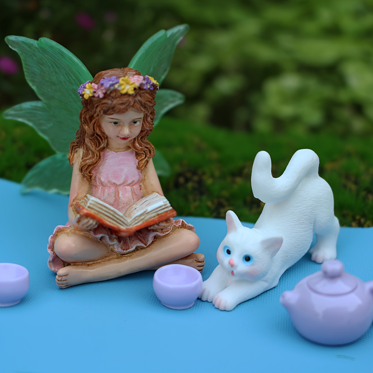 6pcs set flower fairy reading resin bonsai statues outdoor Temu - Main Image