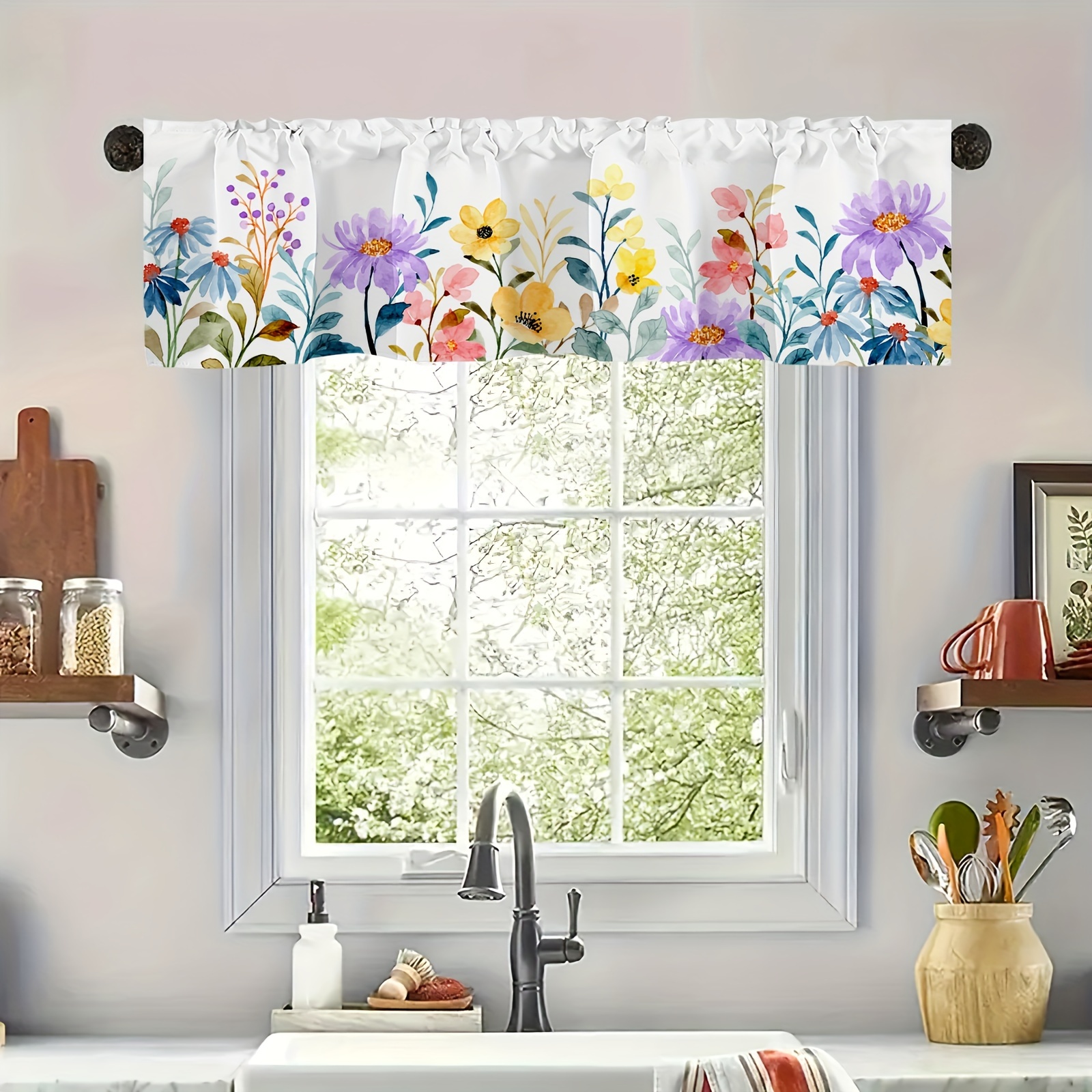 

1pc Background Curtain, Pure Polyester Digital Printing Small Flower Short Curtain, 52*18inch