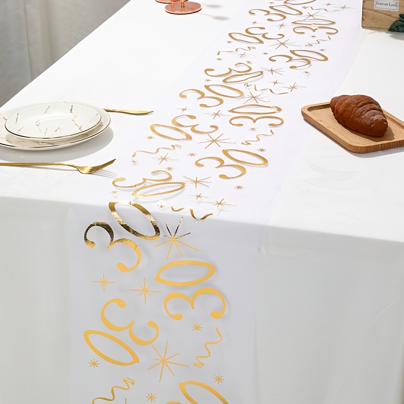 

1pc, Hot Stamping Mesh Table Banner, 30th Birthday Table Flag, 30th Birthday Celebration Decoration, Home Decoration, Dining Table Decor, Birthday Party Supplies