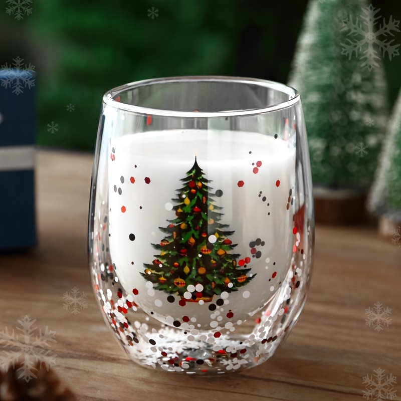 

Tasse en Verre Arbre de Noël & - 12oz Double Paroi, Résistante à la Chaleur, avec Paillettes Scintillantes, Plomb, Lavable au Lave-Vaisselle - Parfaite pour les Boissons de Fête