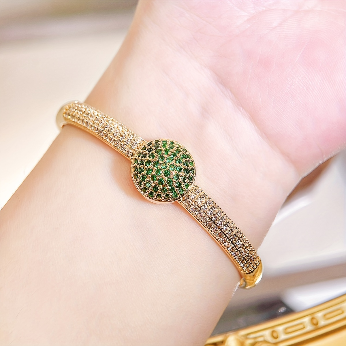 Noble Micro Pave Green Zirconia Thin Bangle