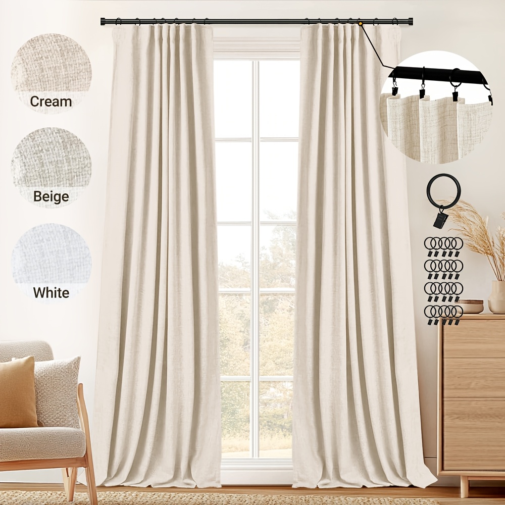 

2 Panels 100% Blackout Curtains For Bedroom, Linen Textured Curtain For Living Room, Darkening Thermal Insulated Drapes, With 2 Hanging Options, Rod Pocket Or Clip Rings