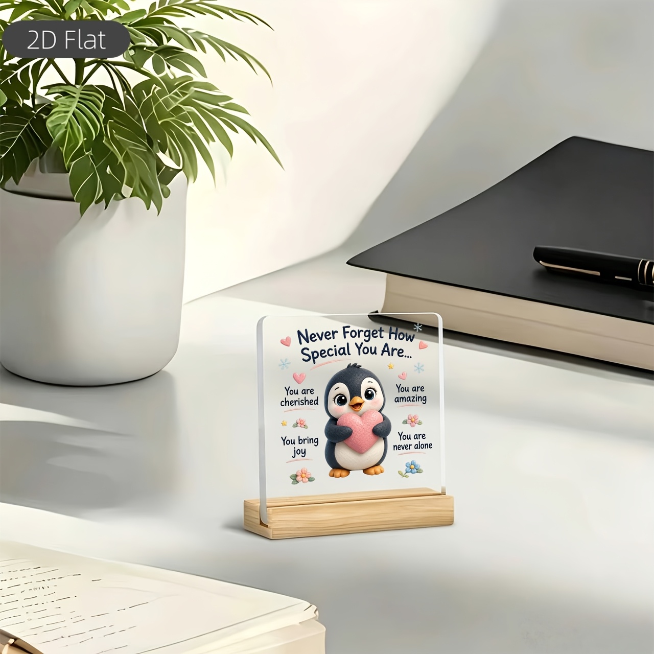 TEMU 1pc Acrylic Desktop Decoration Stand - Penguin " How Special You Are" - Festive Decorative Ornament For Desktops, Suitable For Work, Study, And
