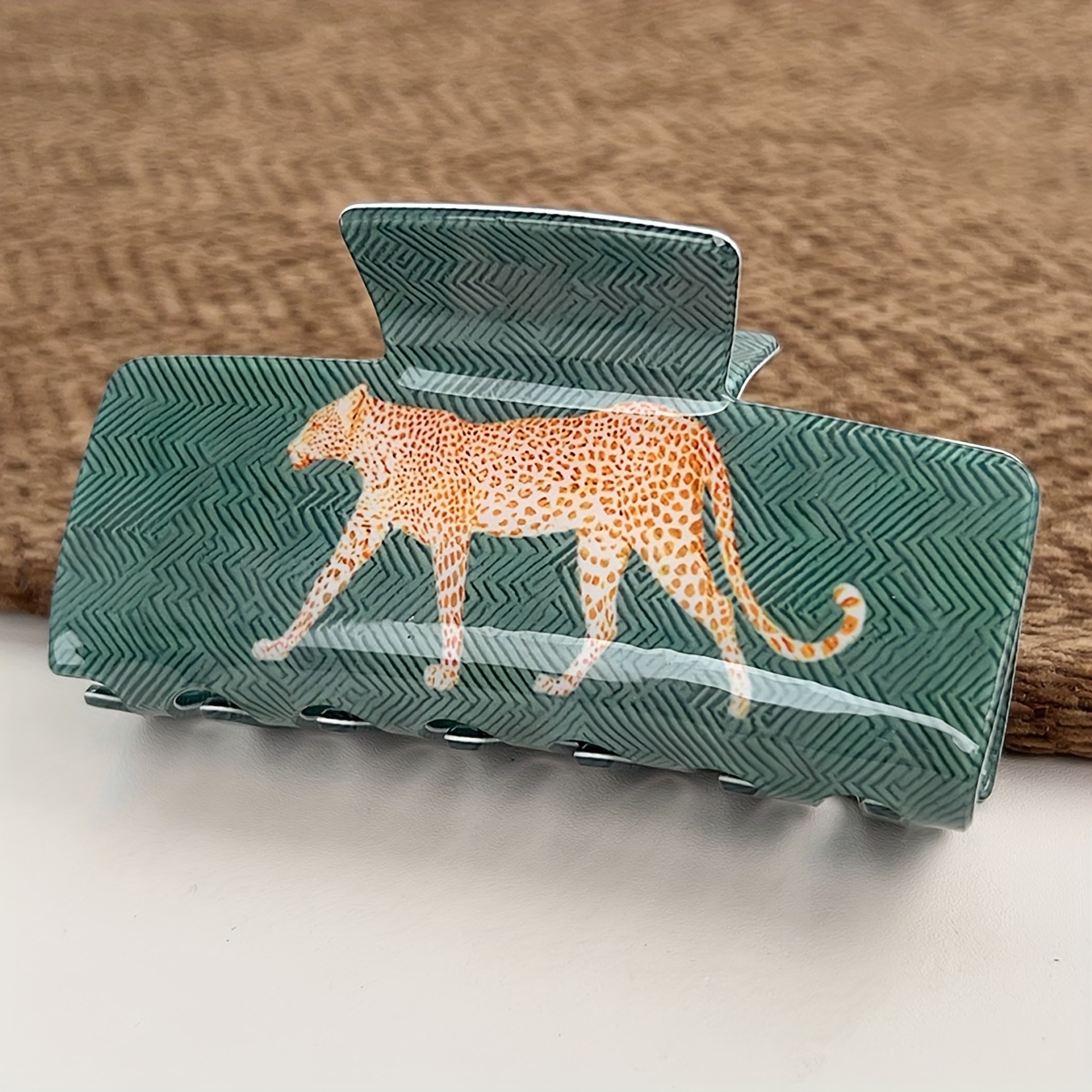 TEMU 1 Pezzo Fermacapelli con Stampa Animale, Grandi Mollette per Capelli con Motivo Leopardato per Donne, Accessori per Capelli Antiscivolo con