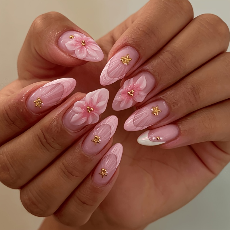 TEMU 24pcs Long Stiletto Press-on Nail Tips, 3d Gel Powder Cherry Nail Stickers With Simple White Tips And , Exquisite And . The High Gloss Makes The