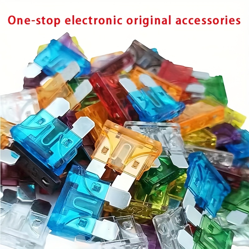 juego de 100 fusibles automotrices que incluyen 5a, 7.5a, 10a, 15a, 20a, 25a, 30a y 40a, con   de fusibles y fusibles   tipo enchufe para circuitos eléctricos de motocicletas y automóviles