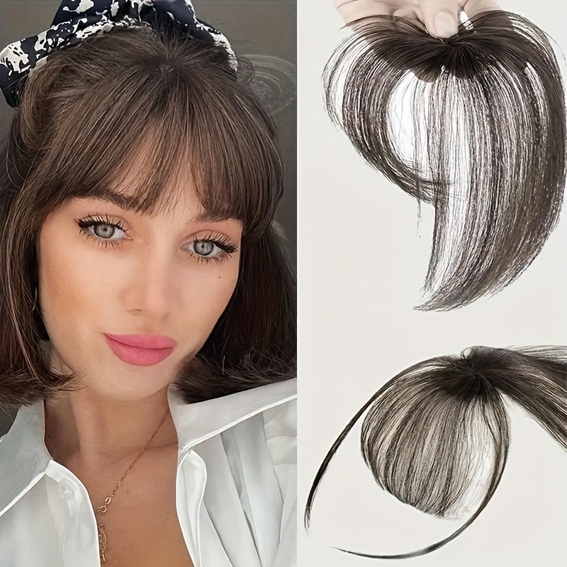   chic 3  in bangs fringe for women invisible synthetic hairpiece natural black straight   with temples   daily wear details 2