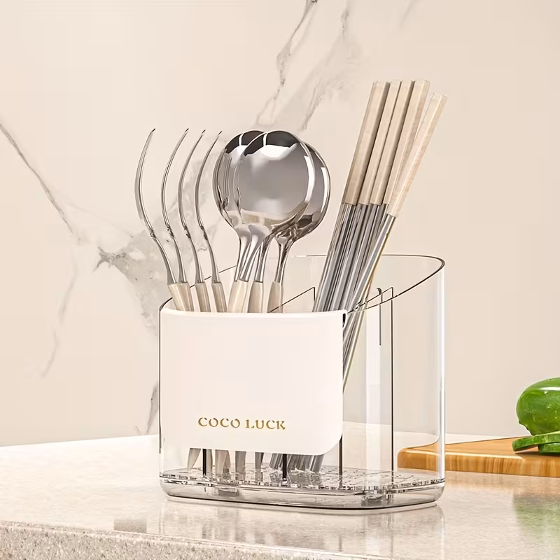 cutlery storage box with a drainage rack and dividers wall mounted without drilling suitable for storing chopsticks knives forks spoons and other utensils Product details 5