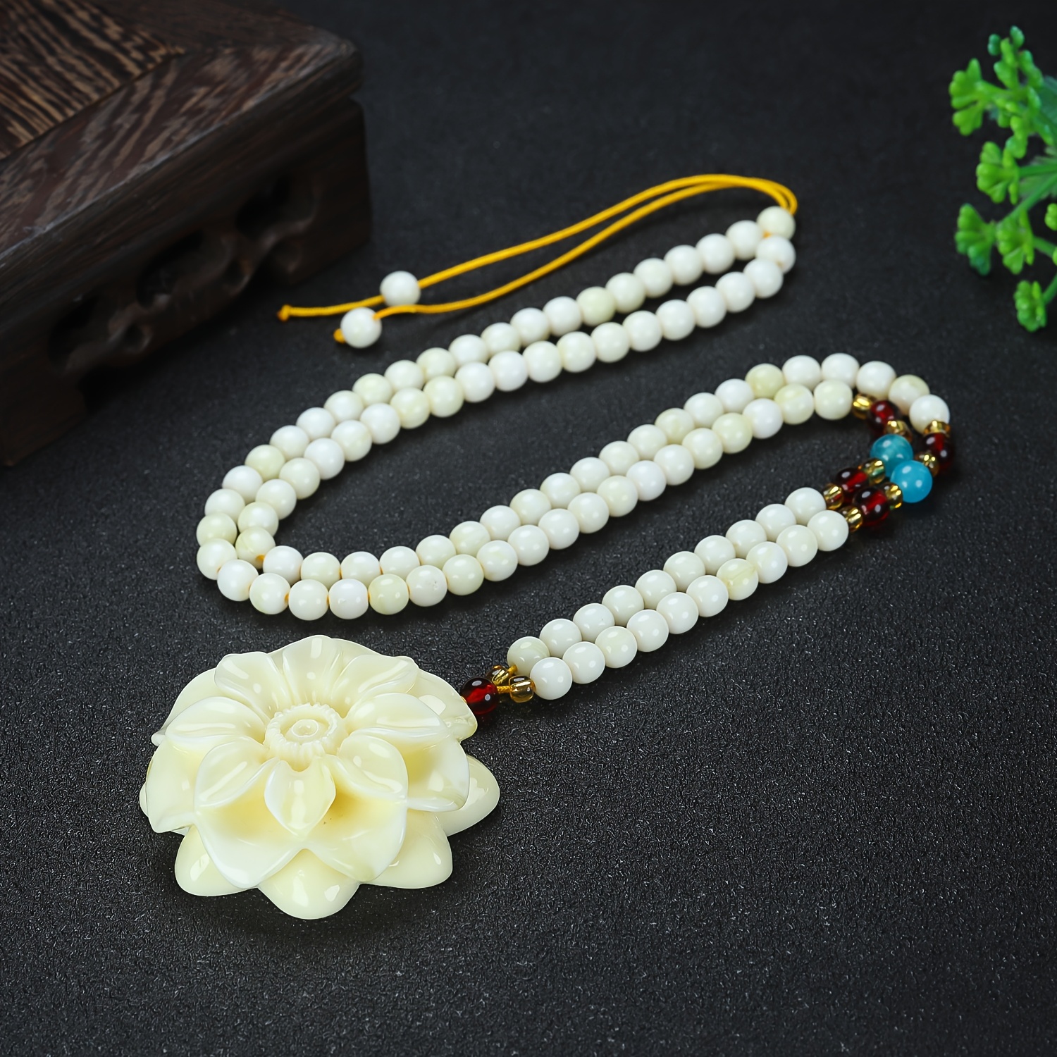 Elegant White Amber Flower Pendant Necklace, Daily Wear