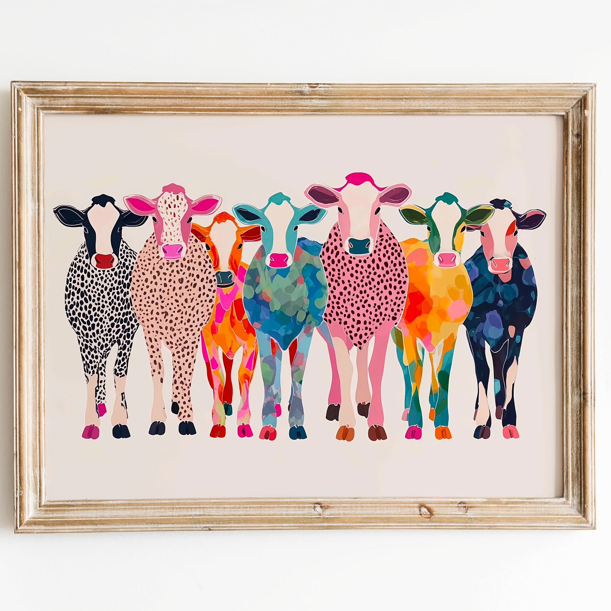 TEMU 1pc Frameless Canvas Poster, Modern Art Abstract Colorful Cow Print, Farmhouse Art Poster, Wall Art Canvas Painting, Bedroom Living Room Wall