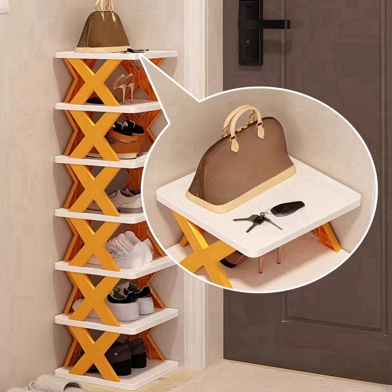 foldable plastic shoe rack organizer portable   saving shoe shelf unfinished non slip storage for home and office use details 1