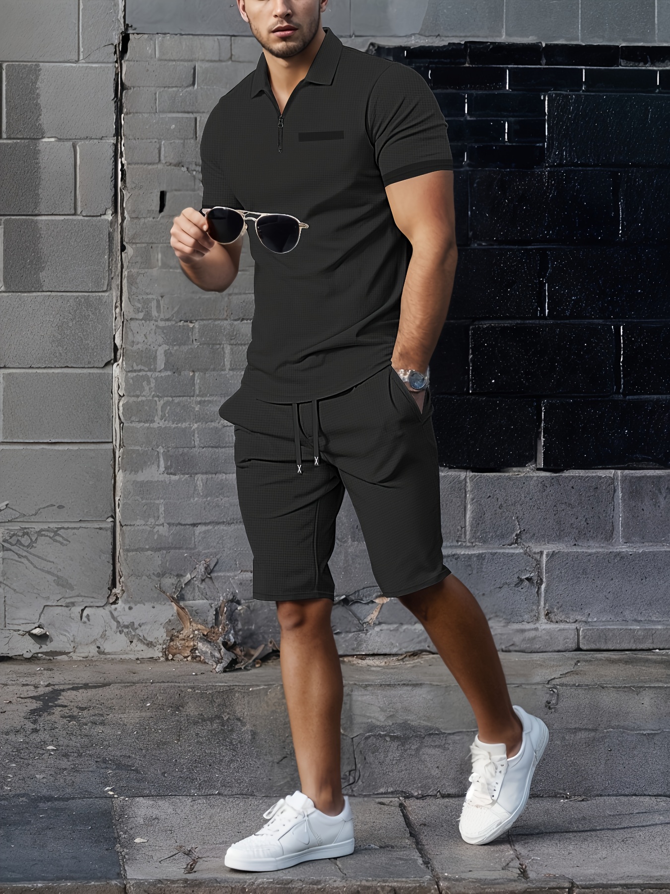 Conjunto de Ropa para Hombre con Traje de Moda y Colores Contrastantes  Estilo Callejero, Camiseta Corta y Pantalones Cortos Cómodos y Transpir