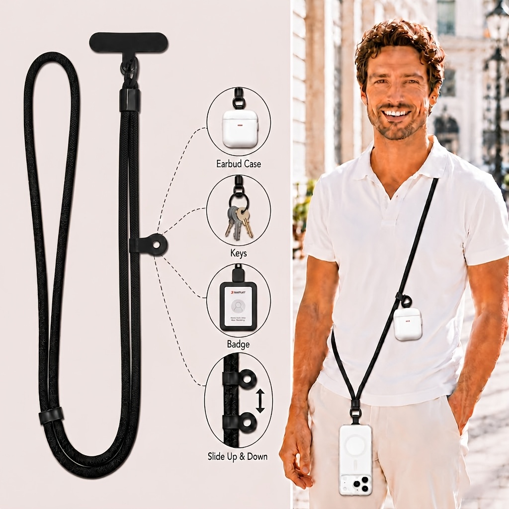 1pc Adjustable Crossbody Phone Lanyard With Detachable Neck Strap And Earbud Hanging Loop, An Anti-loss Phone Strap Designed For Airpods, Keys, Id Cards, And Daily
