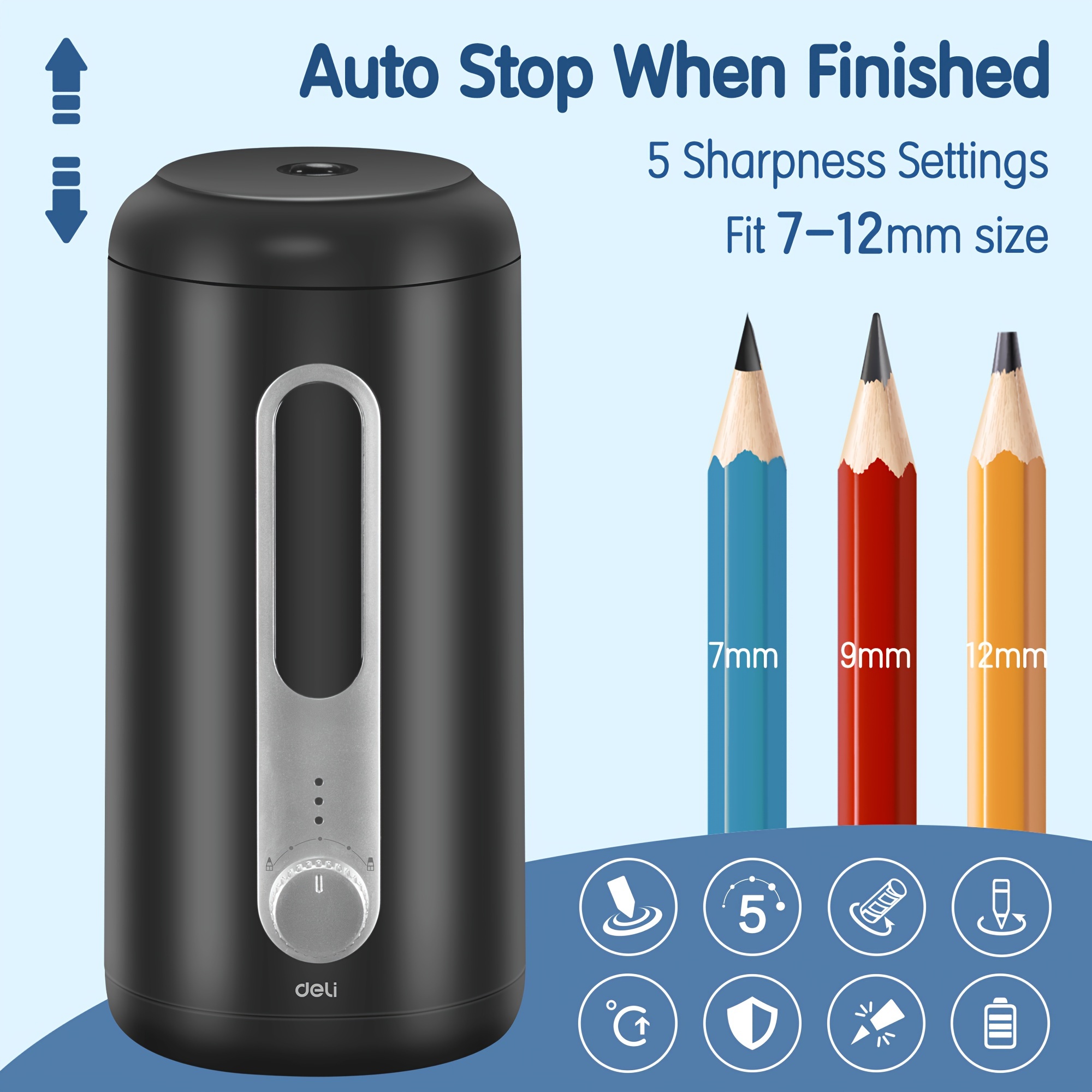 TEMU Halloween Gifts Deli Electric Pencil Sharpeners, 5 Sharpening Settings For 7-12mm Pencils, Auto Stop, Usb And Battery, Heavy Duty Sharpeners For