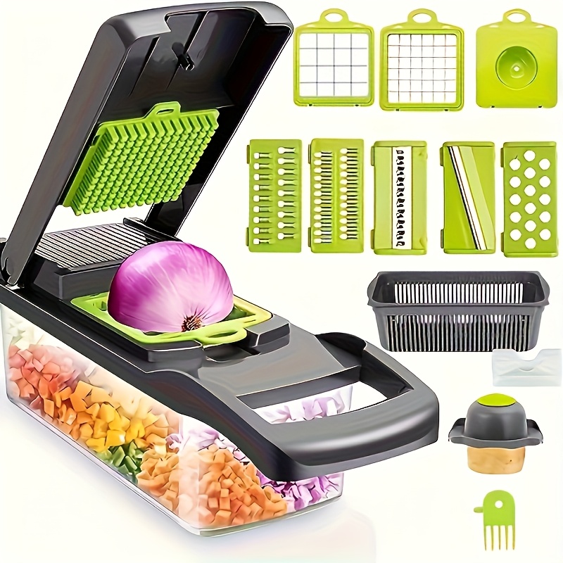 

1 Set 16-in-1 Manual Vegetable Chopper, With 8 Blades, Container, Peeler And Filter, Easy To Prepare Meals, Professional Onion, And Garlic , Kitchen Supplies