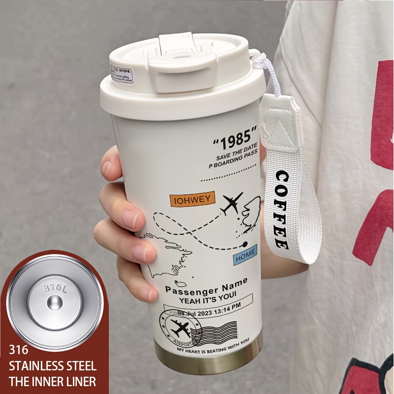 [Creative Thermos Cup] 1pc 530ML Cartoon Airplane Route Map Thermos Cup | Personalized, Creative, Dual Drink Coffee Cup, Portable Water Cup for Insulation And Cooling, Party Gift, Suitable for Office, Family, Travel Essential, Valentine's Day Gift