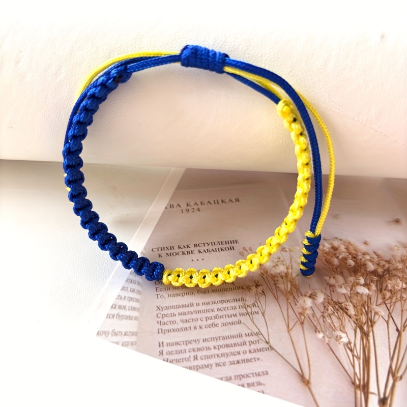 Cross-border Blue Yellow Contrast Hand Rope New Handmade Woven Flat Knot Contrast Hand Rope Couple Friendship Bracelet