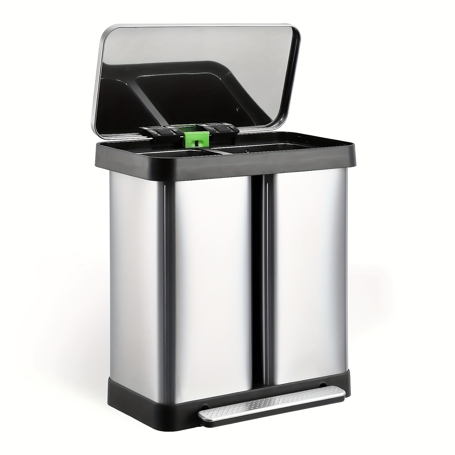 

1pc Dual Trash Can, Stainless Steel Garbage Can, Steel Pedal Recycle Bin With Lid, Rectangular Hands-free Trash Can, Household Bucket