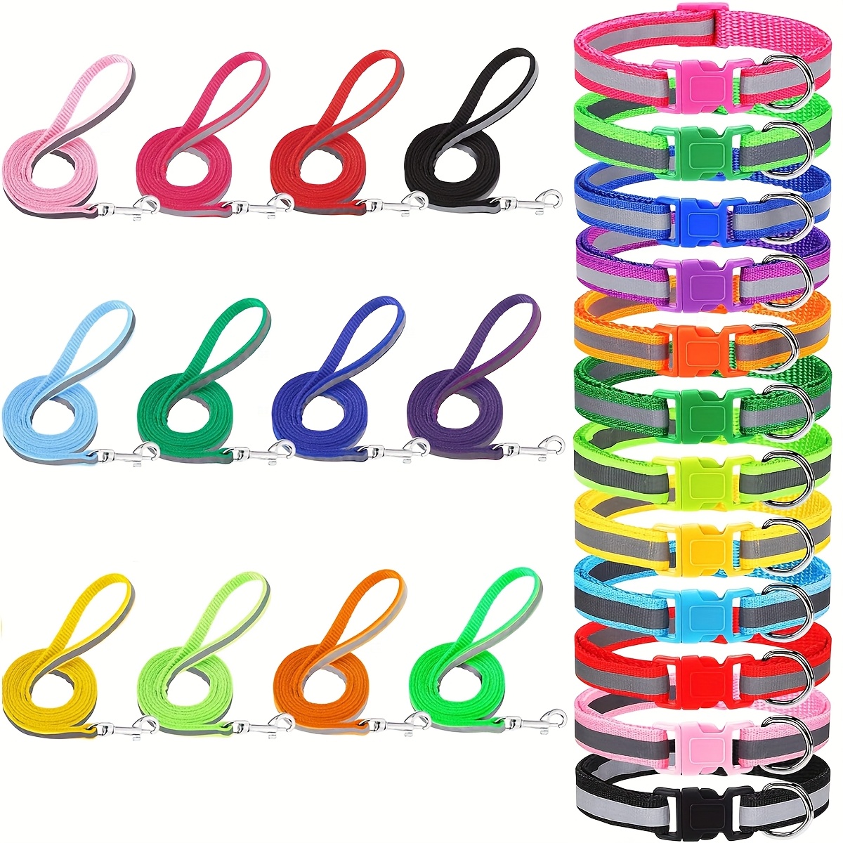 TEMU 12 Set Reflective Puppy Collar And Leash Set, Dog Collar And Leash Quick Release Clip Dog Collar For Small Medium Dogs Walking Training