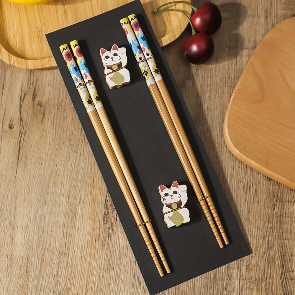 Image of Japanese Printed Bamboo And Wood Chopstick Tableware Set, High-end Chopstick Creative, Bamboo Chopsticks And 2chopstick Holders
