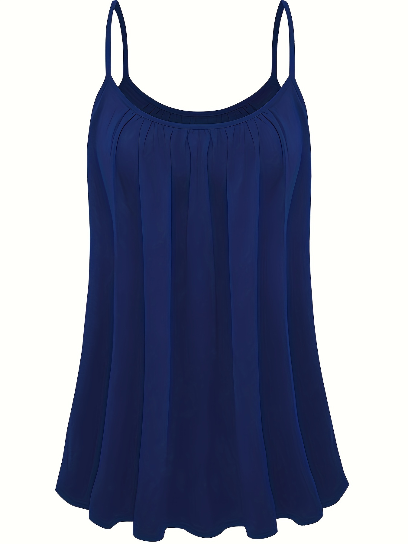 Plus Size Solid Ruched Cami Top, Casual Crew Neck Sleeveless Top For Summer, Women's Plus Size Clothing