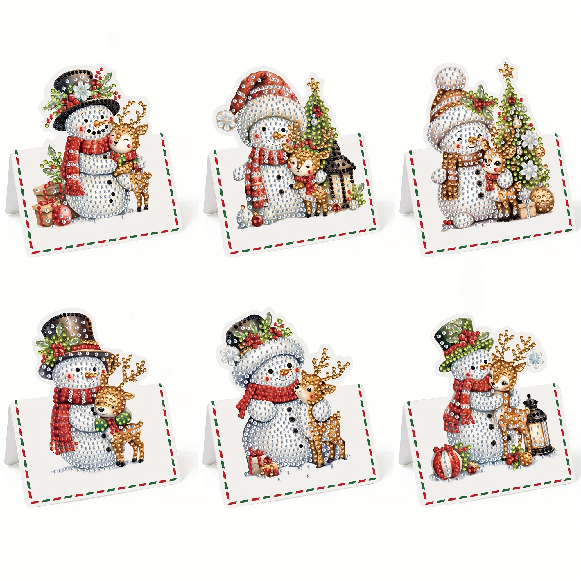 TEMU A Set Of 6 Christmas Snowman Themed Diamond Painting Greeting Cards, Shaped Rhinestone Painting Craft Cards, Featuring New 3d Pop-up Designs,