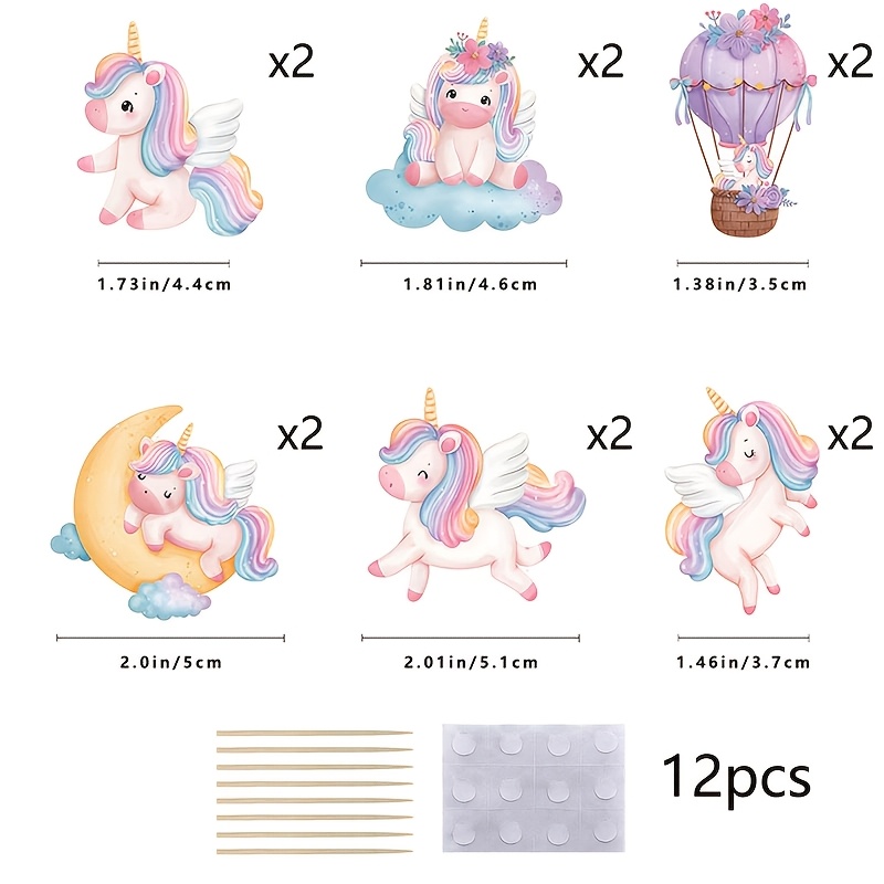 Image of 12pcs Cute Unicorn Cake Toppers, Carnival Cupcake Decor, Creative Baking Ornaments For Birthday, Valentine's Day, Easter, Back To School, Father's Day, Halloween, Christmas