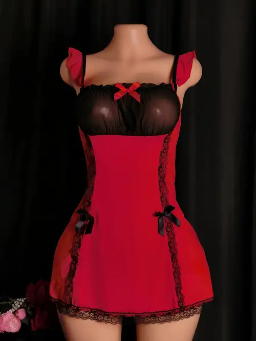 black and red lingerie dress Cupid's Cuffs Lingerie Bodystocking Mini Dress Black with Red Trim Envy's Answer