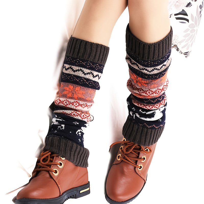Pair Women's Winter Thermal Knee-High Boot Covers Cozy Leg Warmers with  Deer Geometric Patterns, Elastic Cuffs, Machine Washable Op