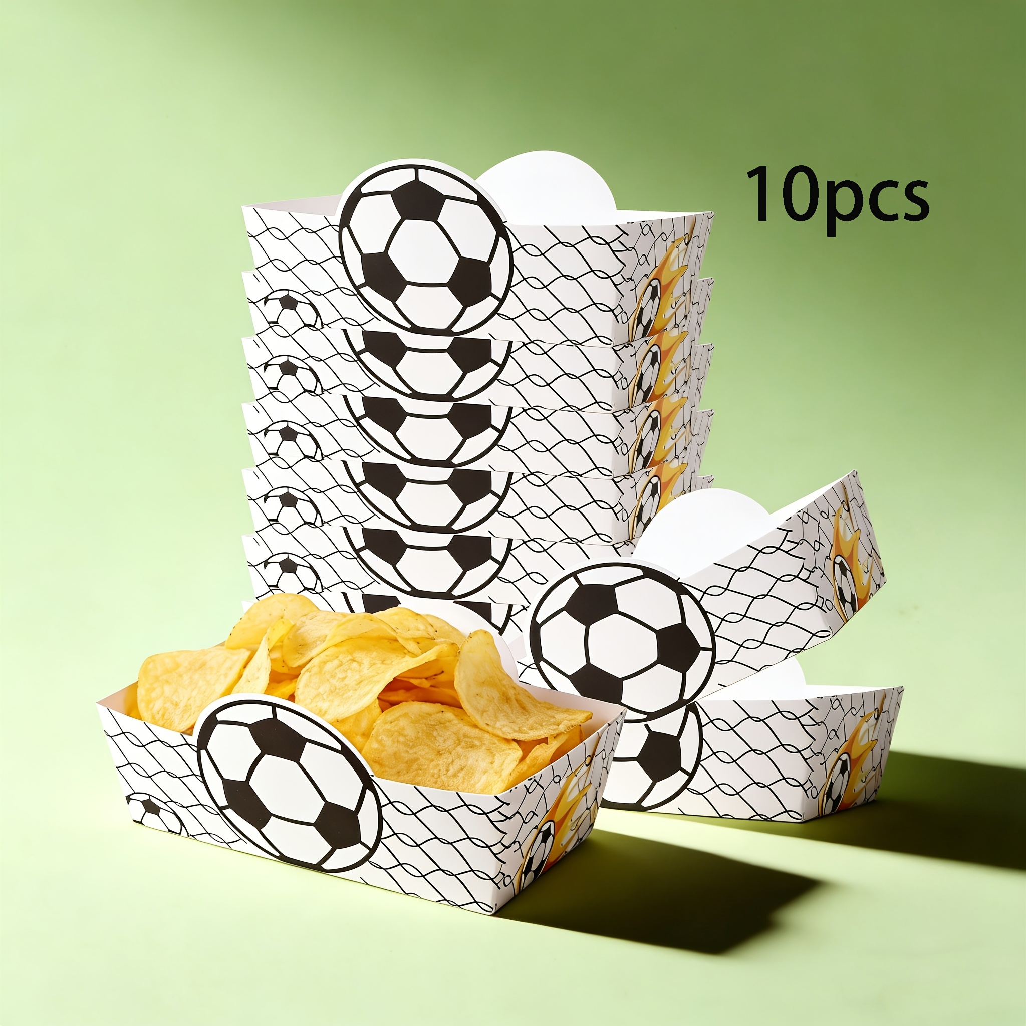 Image of 10pcs/ 50pcs, Soccer Themed Disposable Paper Food Trays, Football Net Print Snack Boats, Soccer Party Plates Disposable Snack Dessert Serving Trays Boats Holder For Sports Themed Party Decor Favors