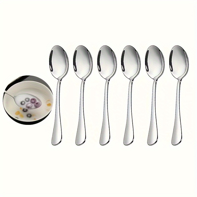 

6-piece Set Mirror Polished Stainless Steel Dessert Spoons, Mini Teaspoons For Post-dinner Treats, Snacks, Fruits, And Pastries - Dishwasher Safe