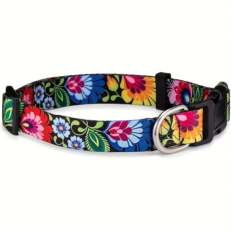 

Bohemian Tribal Dog Collar, Adjustable Polyester Pet Collar With Floral Geometric Pattern, Hand Wash Only, For Small To Large Dogs