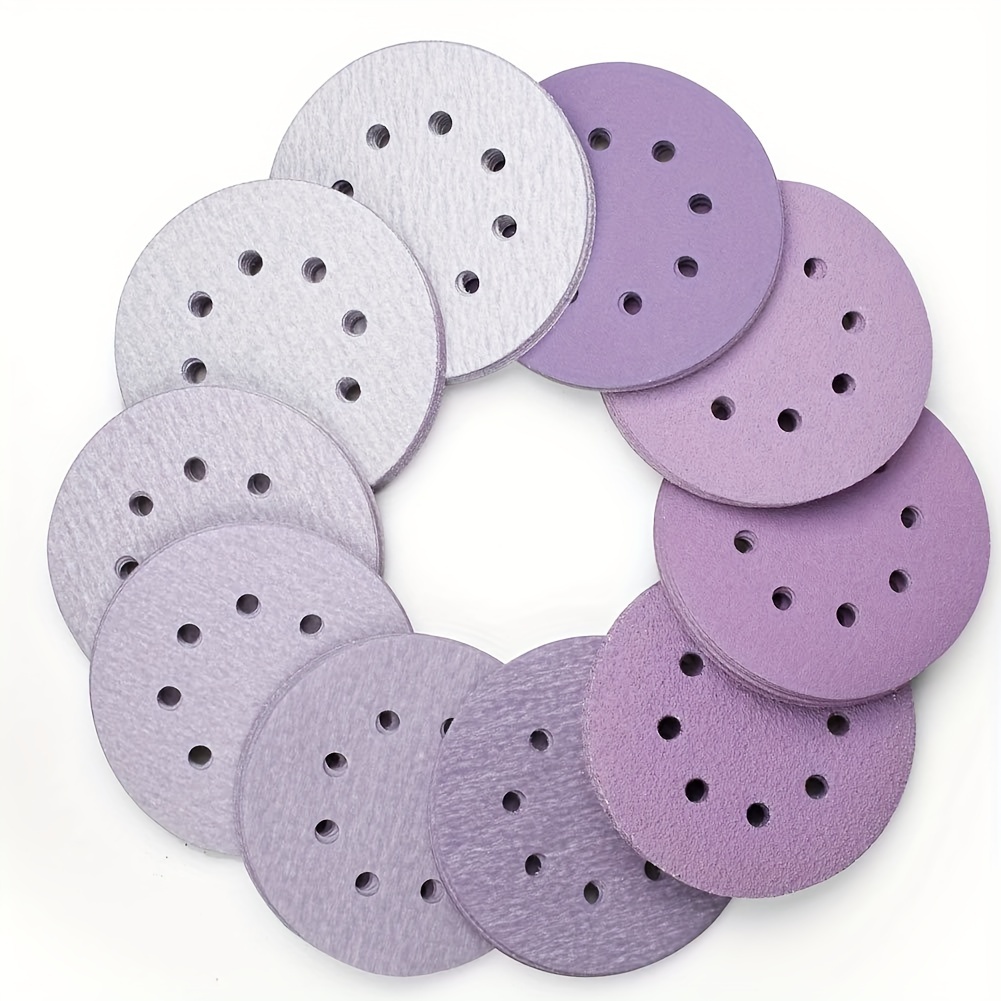 

100pcs 5 Inch 8 Hole Sanding Discs, 40 60 80 120 180 220 240 320 400 800 Grit Assorted Sandpaper, Hook And Loop Random Orbital Sander Round Sand Paper