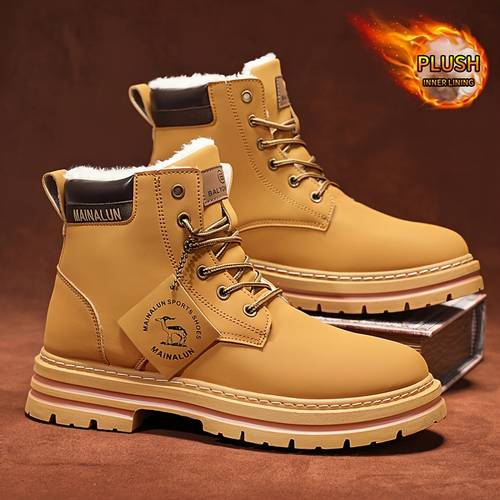 mens all purpose snow training shoes fashionable multi functional sneakers high top with plush lining for versatile snow ankle boots solid color couples style anti slip and wear resistant suitable for winter wear hiking