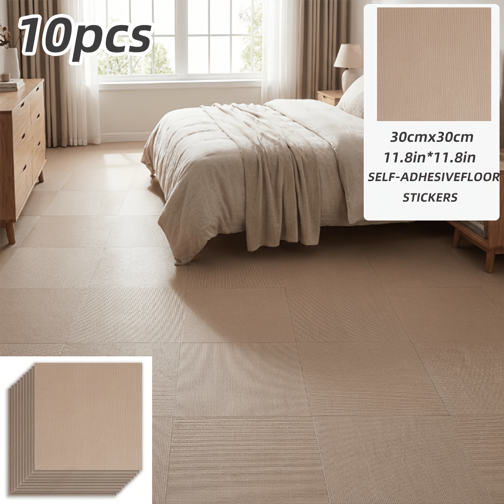 TEMU High-end Self-adhesive Square Striped Foam Floor Tiles, 30x30cm, 10pcs Set For Home Floor Renovation. Simple Striped Textured Floor Decals With