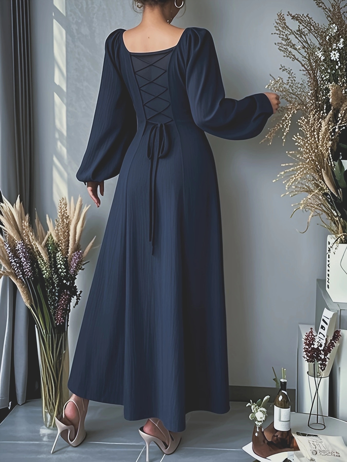 floral long midi dress Long Sleeve Floral Print Midi Dress  HAREM's Brides