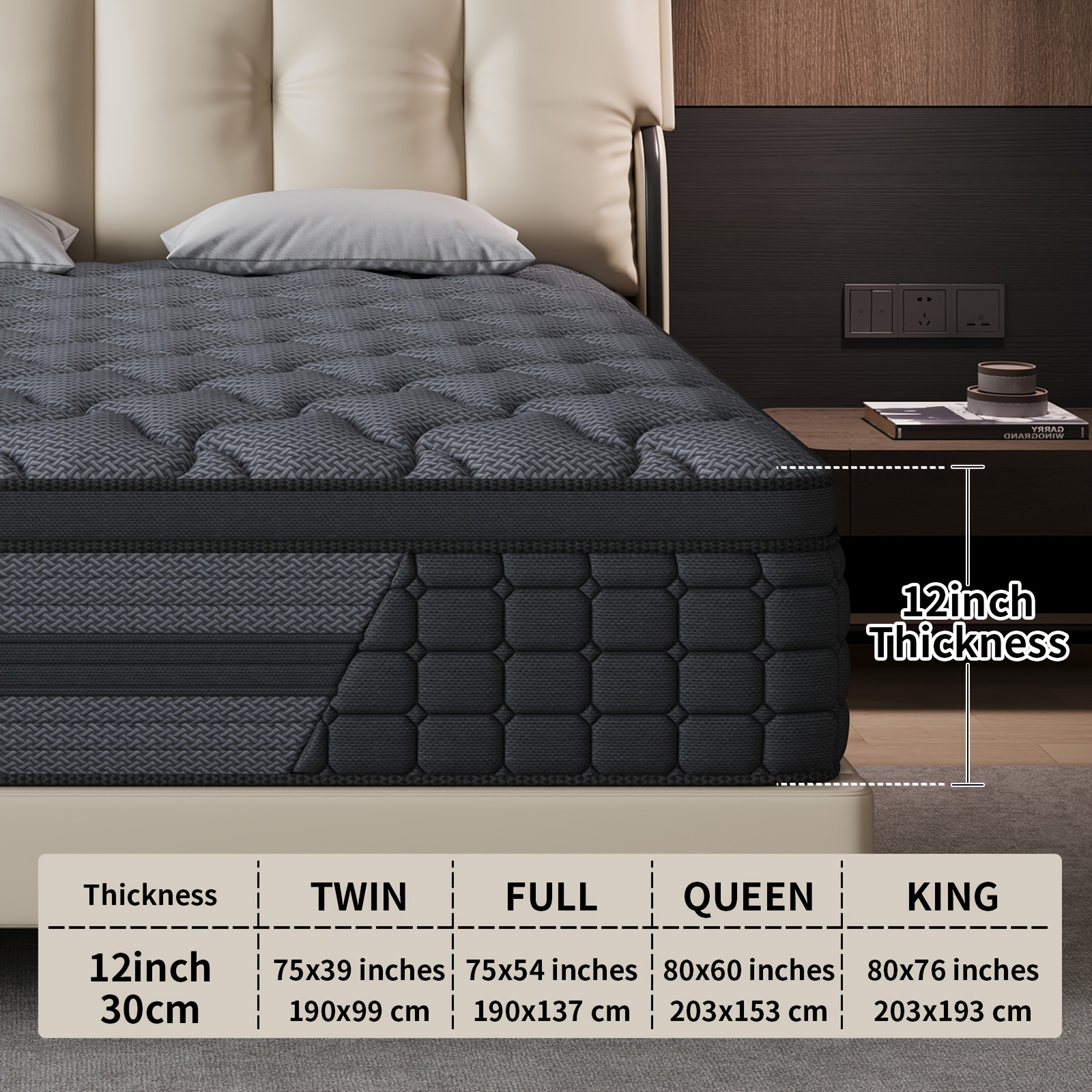 TEMU Luxury Mattress 8" 10" 12" 14" Twin Full Queen King Size Gel Memory Foam Hydird Medium Firm