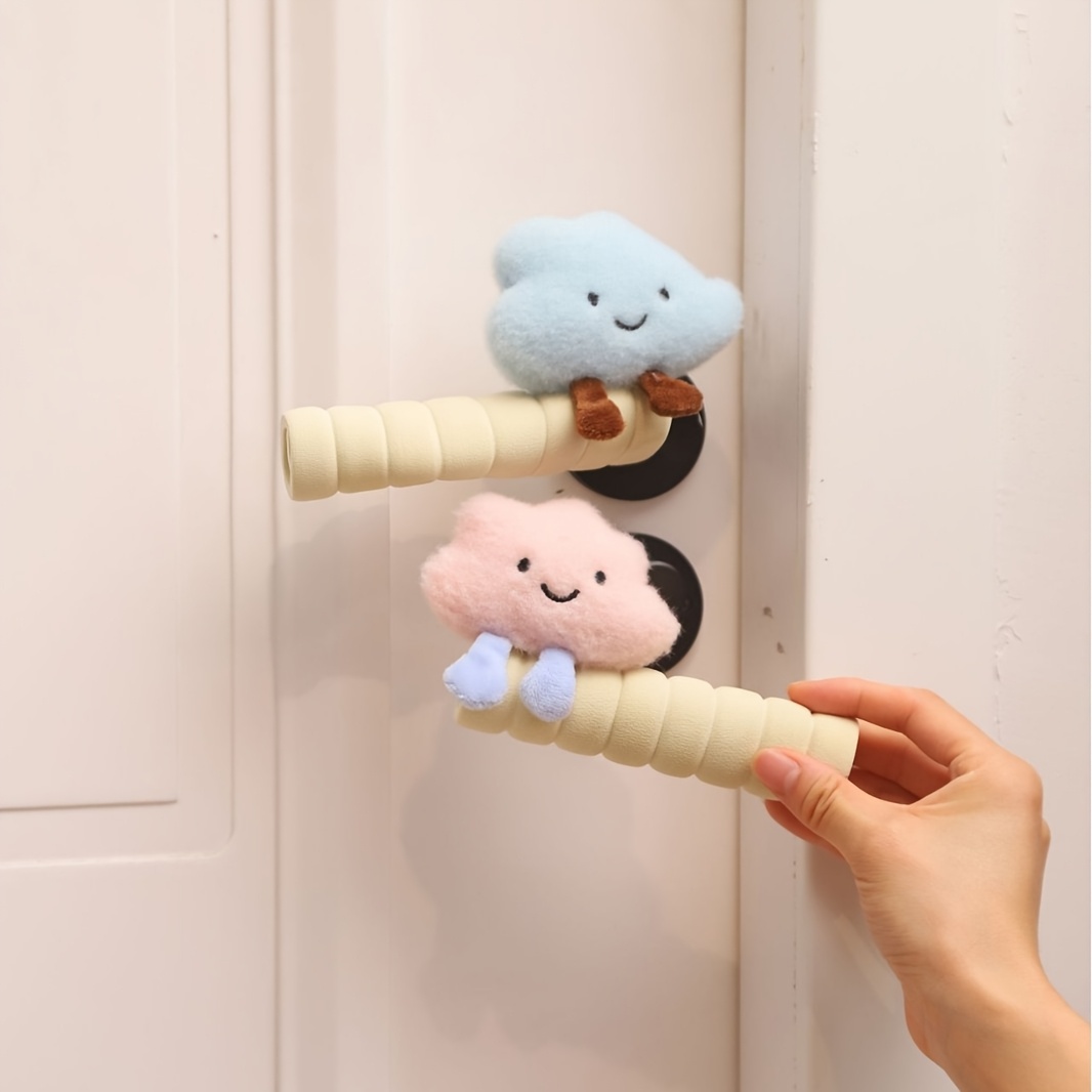 

1 Pair Cute Door Handle Covers, Anti-static Textile Material, Anti-collision Door Knob Protectors, Bedroom Door Decor, No Required - White, Pink, Blue