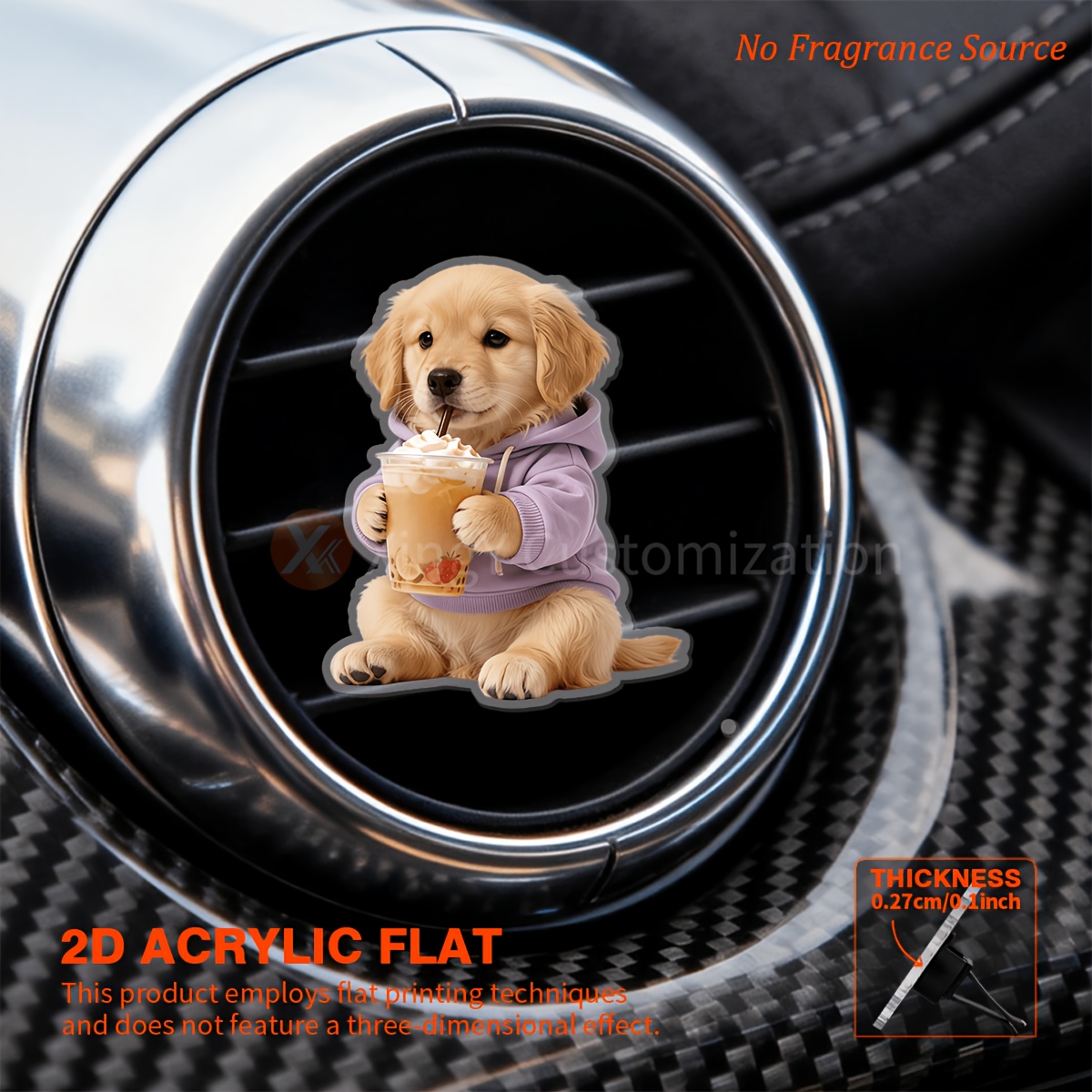 TEMU 2d Flat, 1pc Adorable Golden Retriever Pattern Car Air Vent Clip Decoration, "no Scent Source Included," Comes With An Sponge Pad, Requires Diy