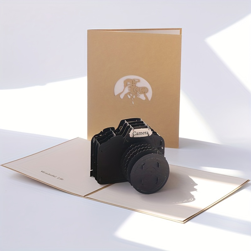 

[celebratory Pop] Handcrafted 3d Camera Pop-up Greeting Card - Ideal For Birthdays, Anniversaries, Graduations, Father's Day & Day - Black And Golden Keepsake Card With Realistic Camera Design