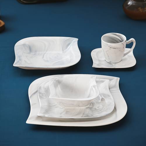 36pcs dinner set porcelain marble grey tableware dinner plate dessert plate soup plate cereal bowl cup and saucer for 6 people