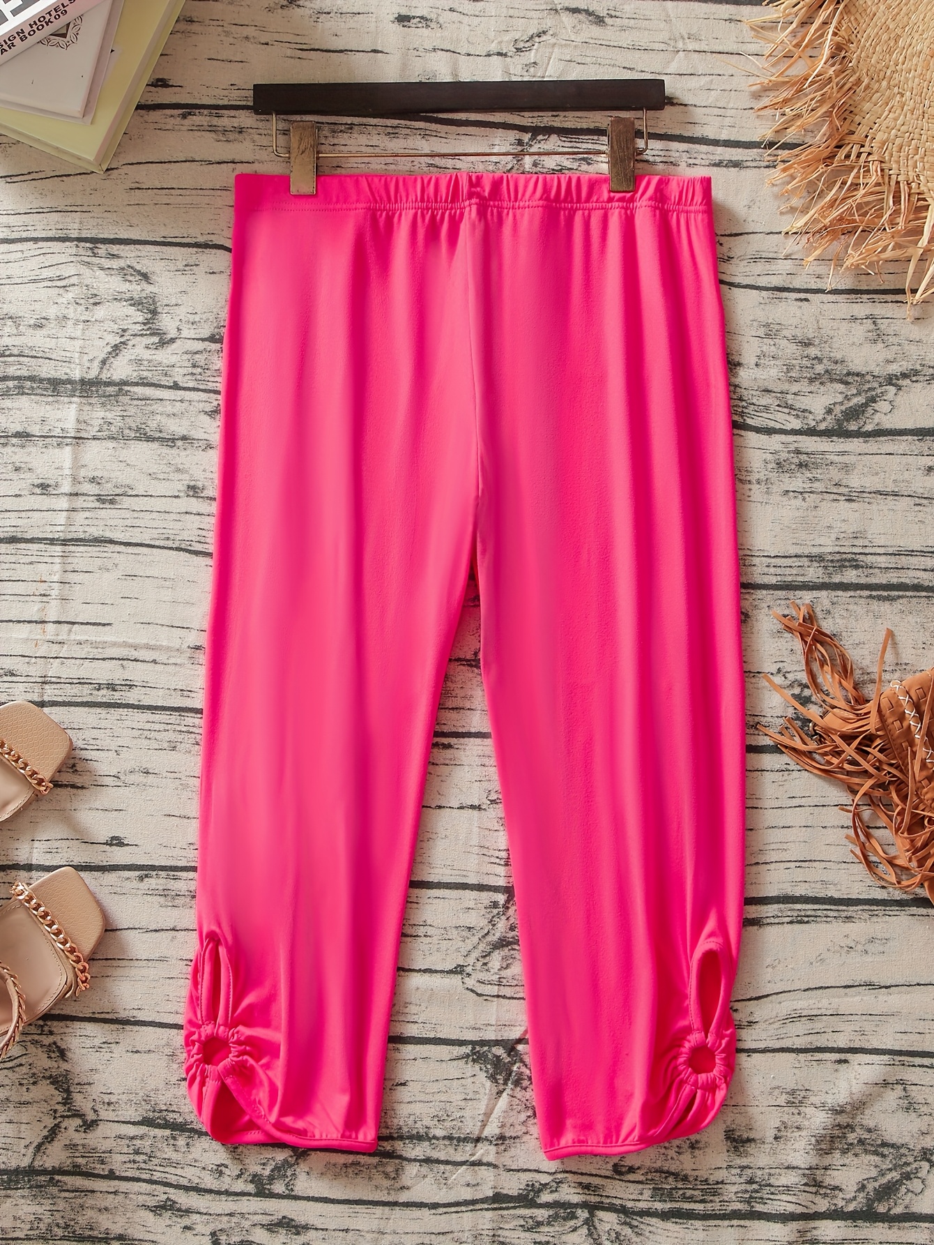 Women's Plus Size Stretchy Casual Pants - Solid Color Black, Elastic Waistband, Comfort Fit, Polyester, Machine Washable - Ideal for Spring/Summer/Fall