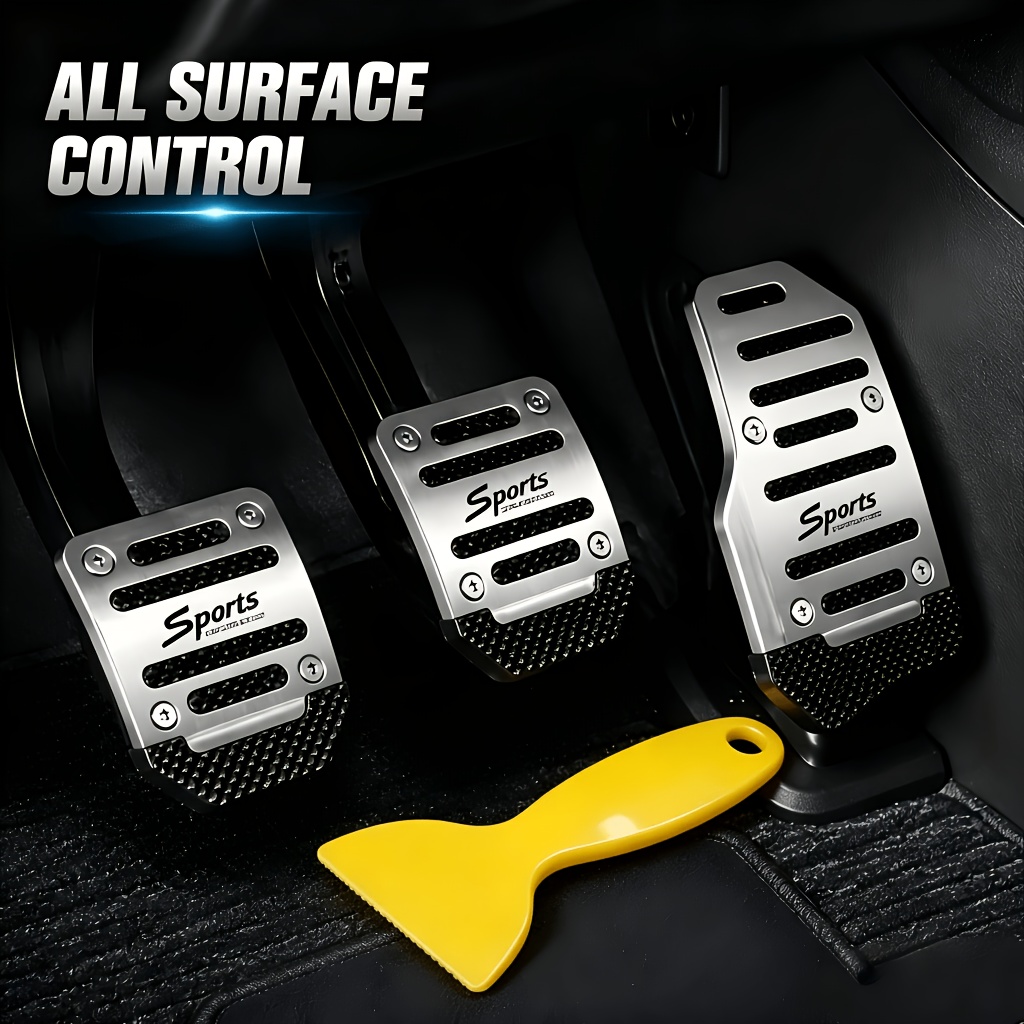TEMU 4pcs Set: 3 Non-slip Pedals + 1 Scraper. Suitable For Manual And Automatic Transmission Vehicles. Ergonomic, Sturdy, And Lightweight Structure.