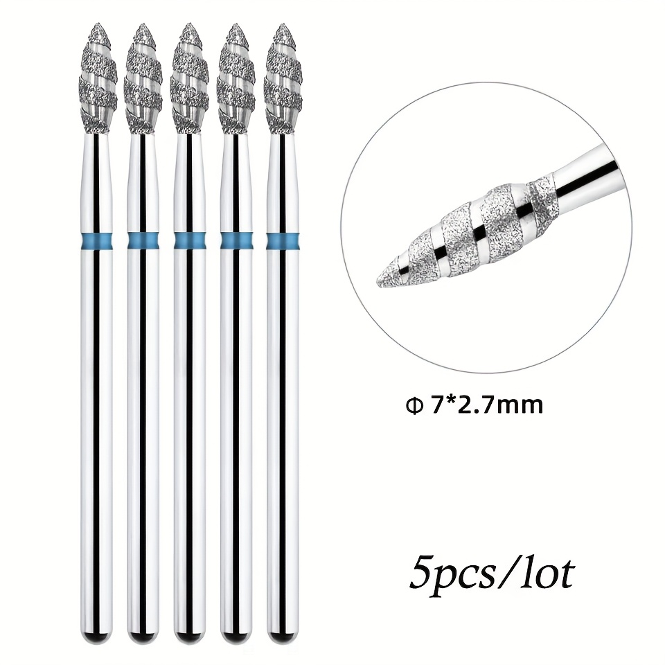 5pcs Tornado Flame Diamond Drill Bits For Russian Manicure Nails 3/32" Cuticle Nail Drill Bit Cutters Rotary Burr Drill Tool Fine Or Medium Grit Size Nail Machine Files Millings Cutter Tools