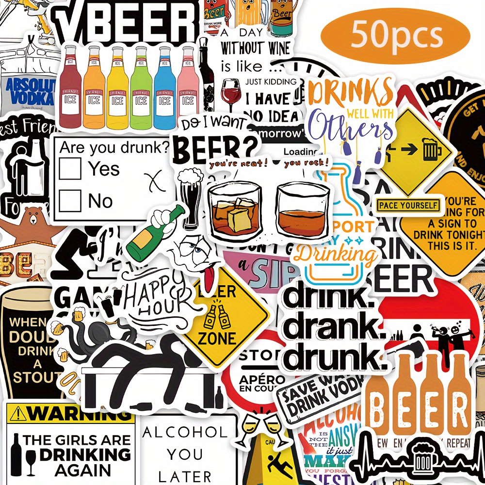 50pcs Funny Alcoholism Slogans Individual Stickers Skateboard Suitcase Laptop Decoration Stickers