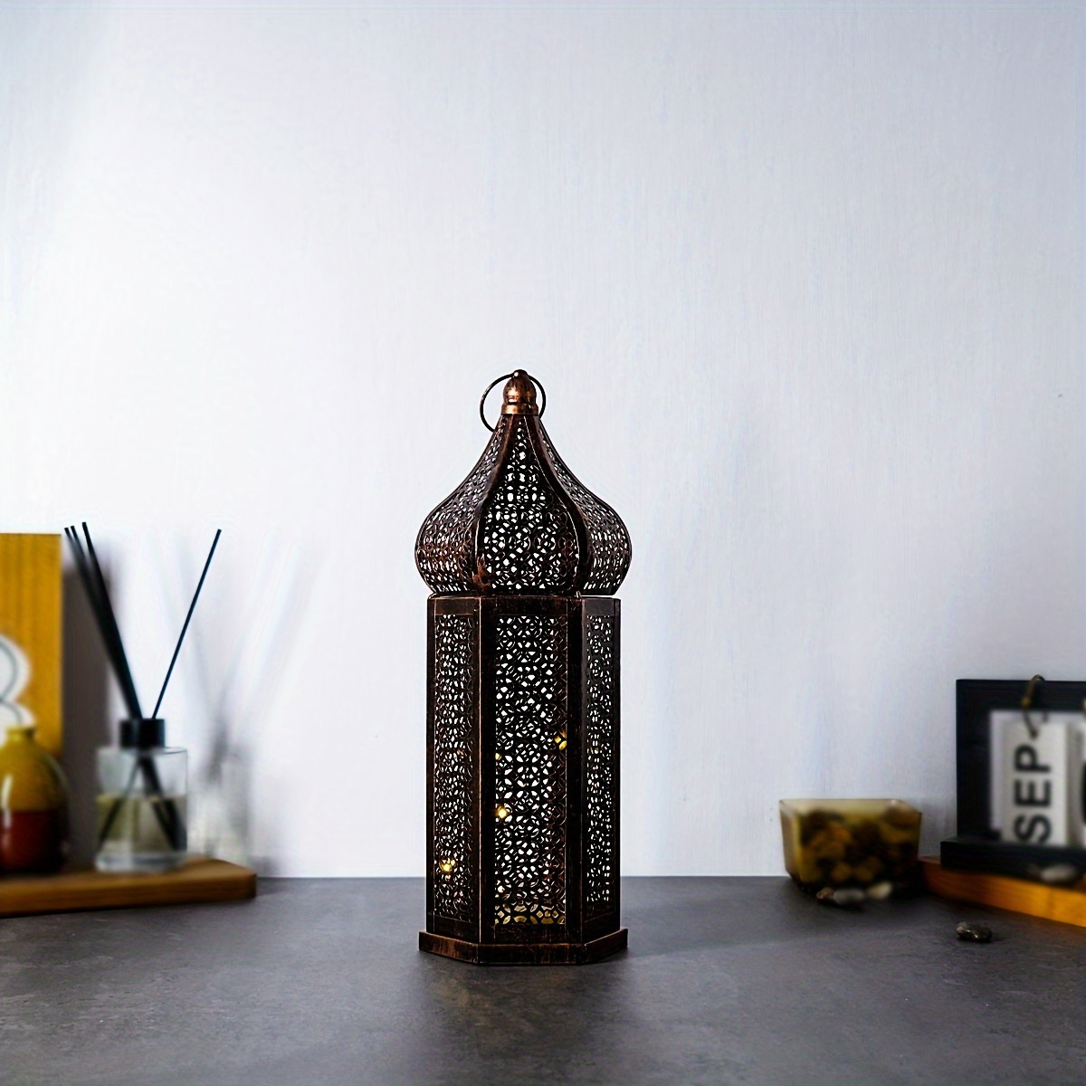 Metal Moroccan Wind Lamp Retro Led Lantern Desktop Home - Temu