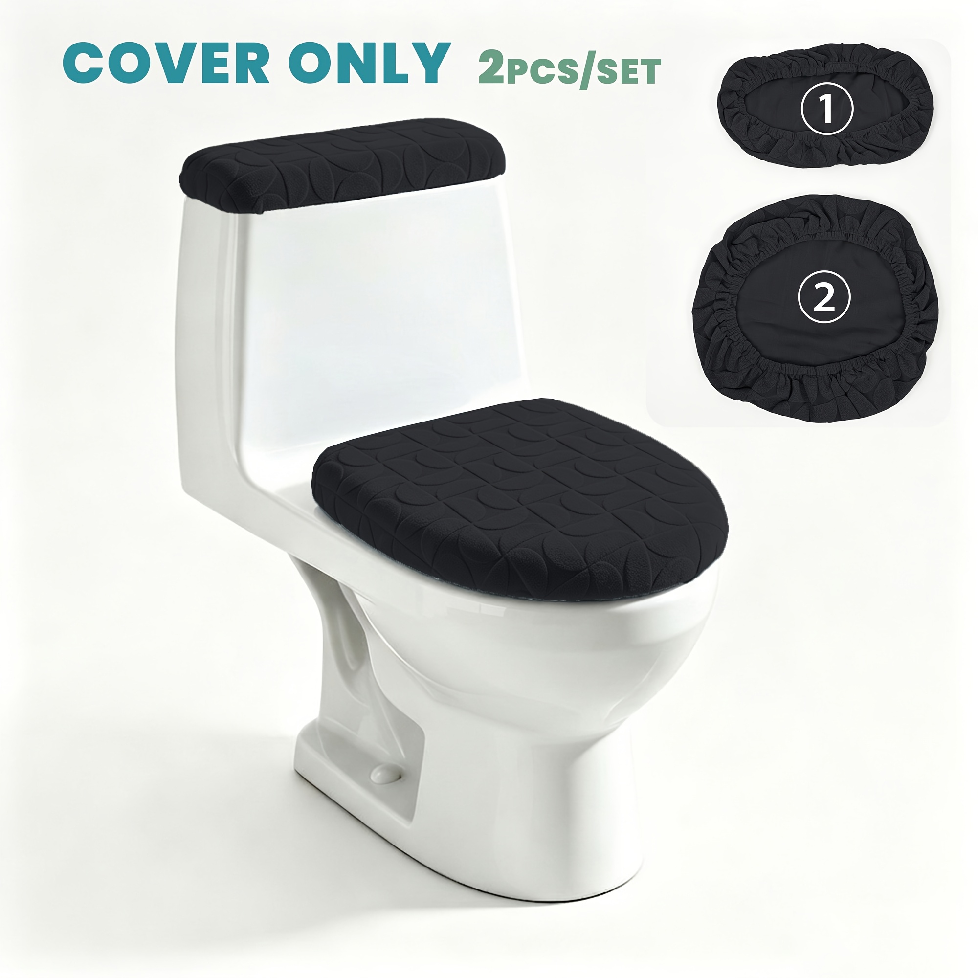 TEMU 2pcs 2pcs Geometric Coral Toilet Lid & Tank Cover Suitable For Bath/shower, Stretch Jacquard Elastic Bottom Fit Lid Covers, Machine Washable