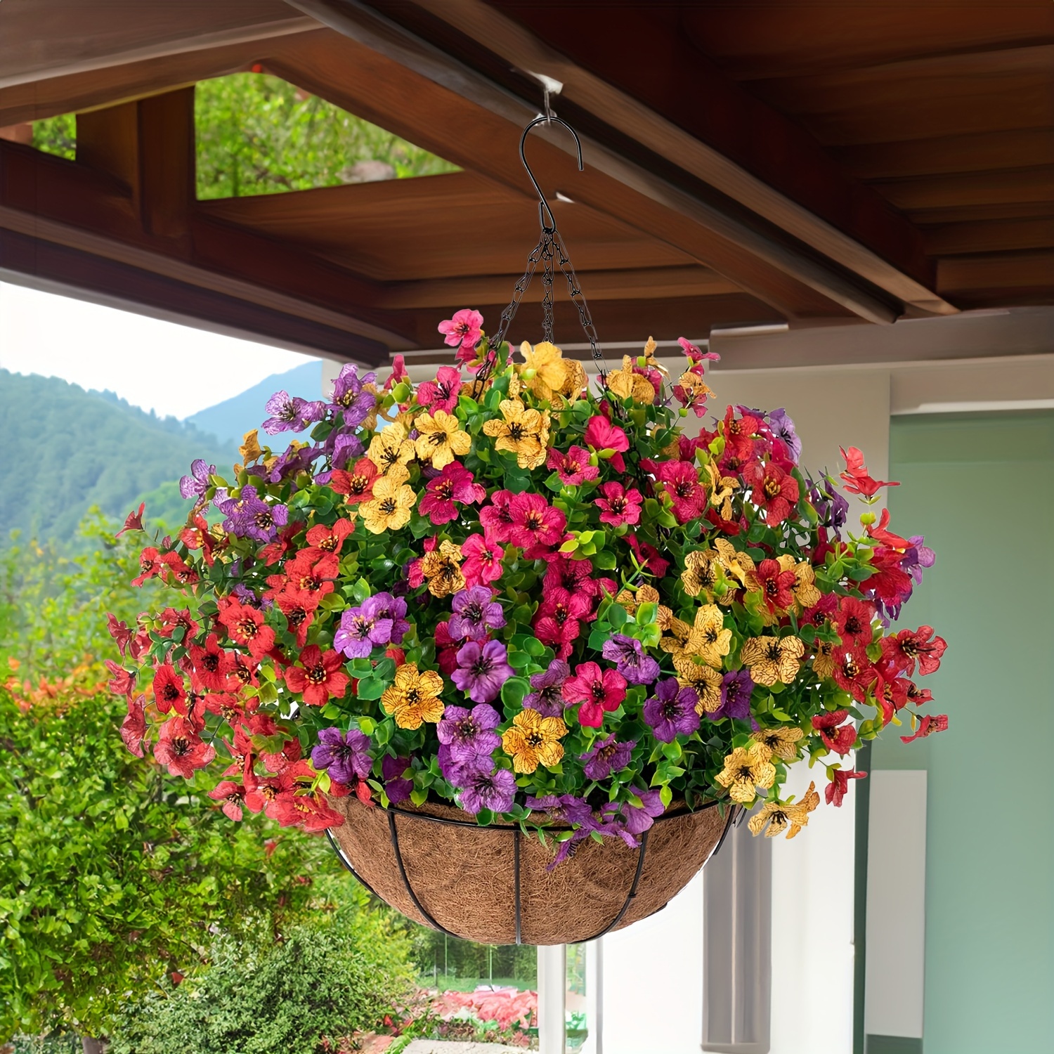 TEMU 1 Set Artificial Fake Hanging Plant For Outdoor Porch Summer Decoration, Silky Daisy Anti-uv Realistic For Home Patio Garden Yard