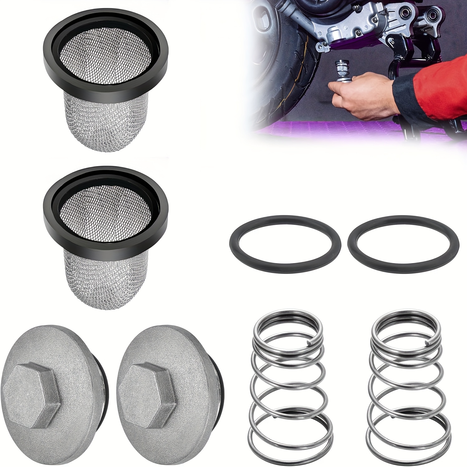 TEMU Set di due tappi di scarico olio e filtri per tappi, inclusi viti a molla per scarico olio motore adatti per motori 50Cc, 125Cc, 150Cc, QMB139,